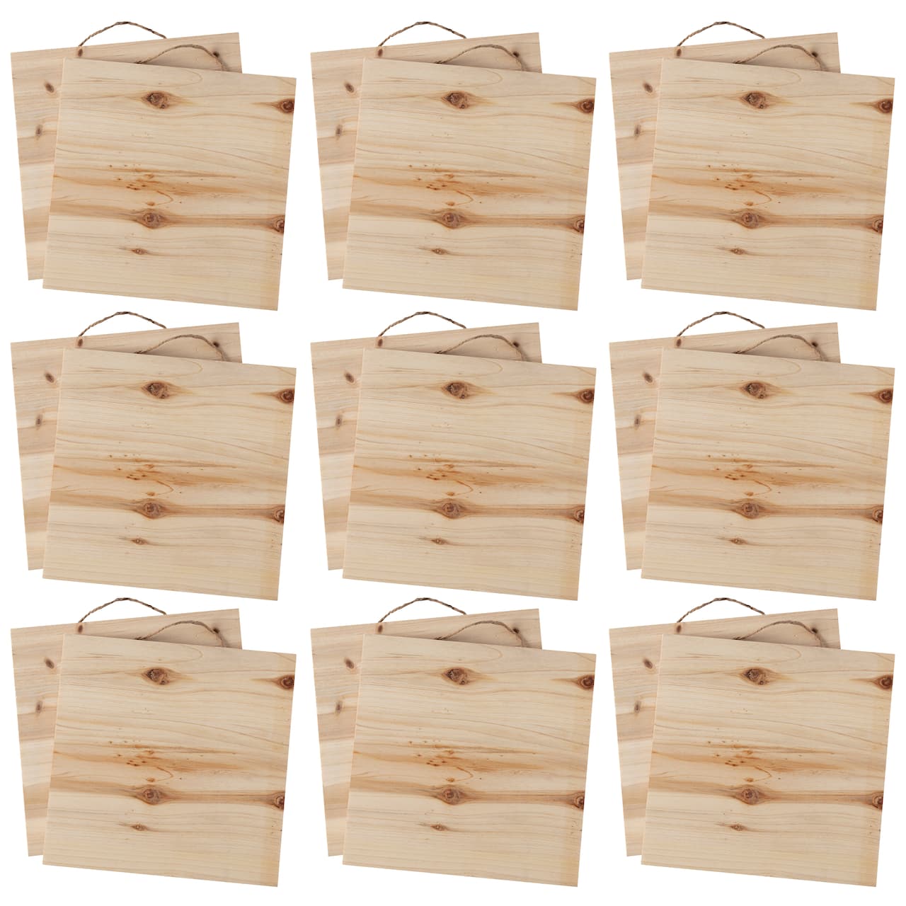 9 Packs: 2 ct. (18 total) 10" x 10" Natural Wood Square Plaques by Make Market®